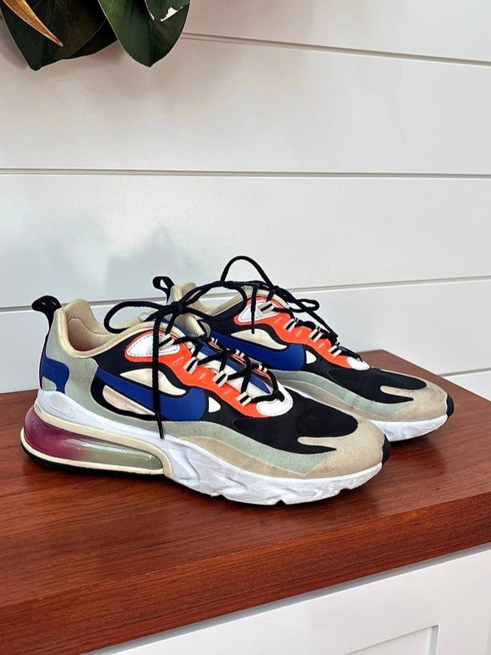 Nike Air Max 270 React Fossil Color Block Athletic Retro Sneakers Shoes US W 8.5